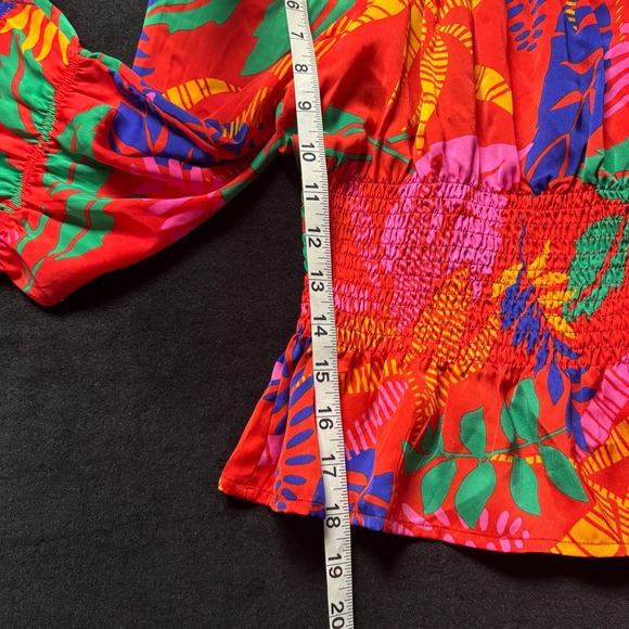 Skies Are Blue Off Shoulder Smocked Peplum Top Tropical Floral Print Large - Picture 8 of 9